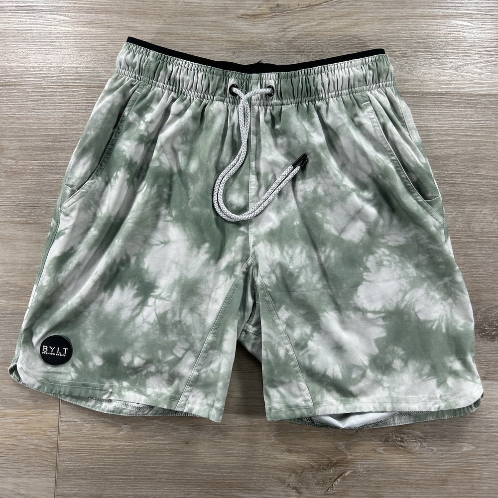 BYLT Active Shorts Mens Size M Lined Stretch Athletic Biking Gym Sports Tie Dye